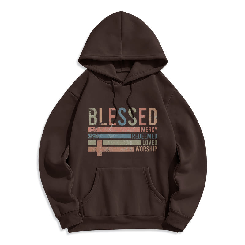 Faith - Centered Blessed Cross Graphic Fleece Lined Polyester Hoodie