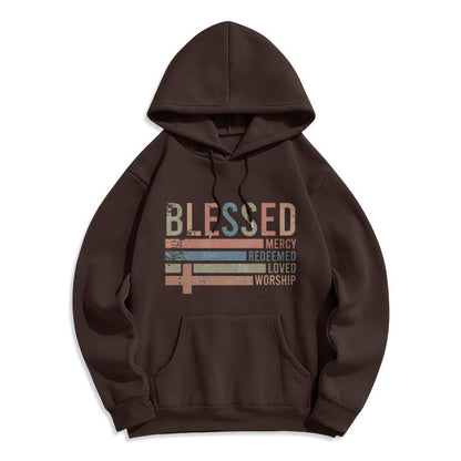 Faith - Centered Blessed Cross Graphic Fleece Lined Polyester Hoodie