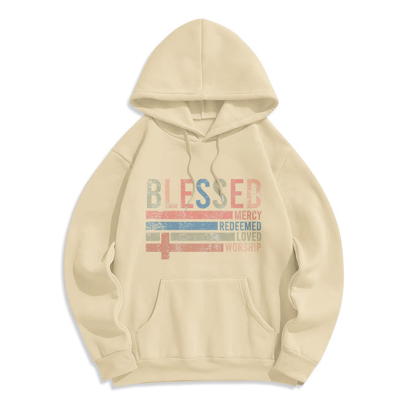 Faith - Centered Blessed Cross Graphic Fleece Lined Polyester Hoodie