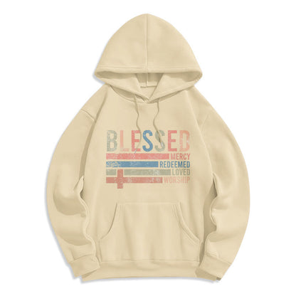 Faith - Centered Blessed Cross Graphic Fleece Lined Polyester Hoodie