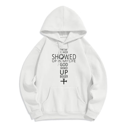 Faith - Driven God Showed Up Bigger Cancer Story Fleece Lined Polyester Hoodie
