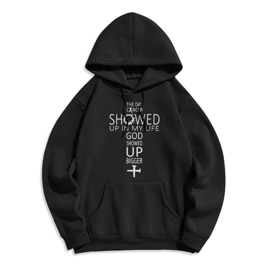 Faith - Driven God Showed Up Bigger Cancer Story Fleece Lined Polyester Hoodie
