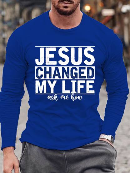 Jesus Changed My Life Cotton Long Sleeve T-Shirt