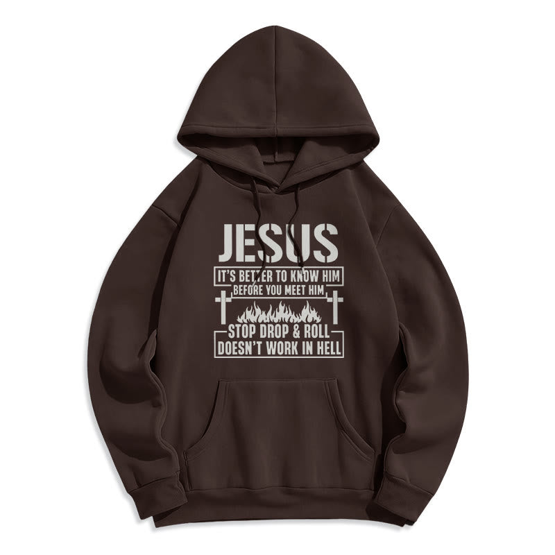Jesus Cross & Flame Graphic with Faith Slogan Fleece Lined Polyester Hoodie