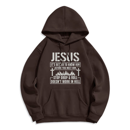 Jesus Cross & Flame Graphic with Faith Slogan Fleece Lined Polyester Hoodie