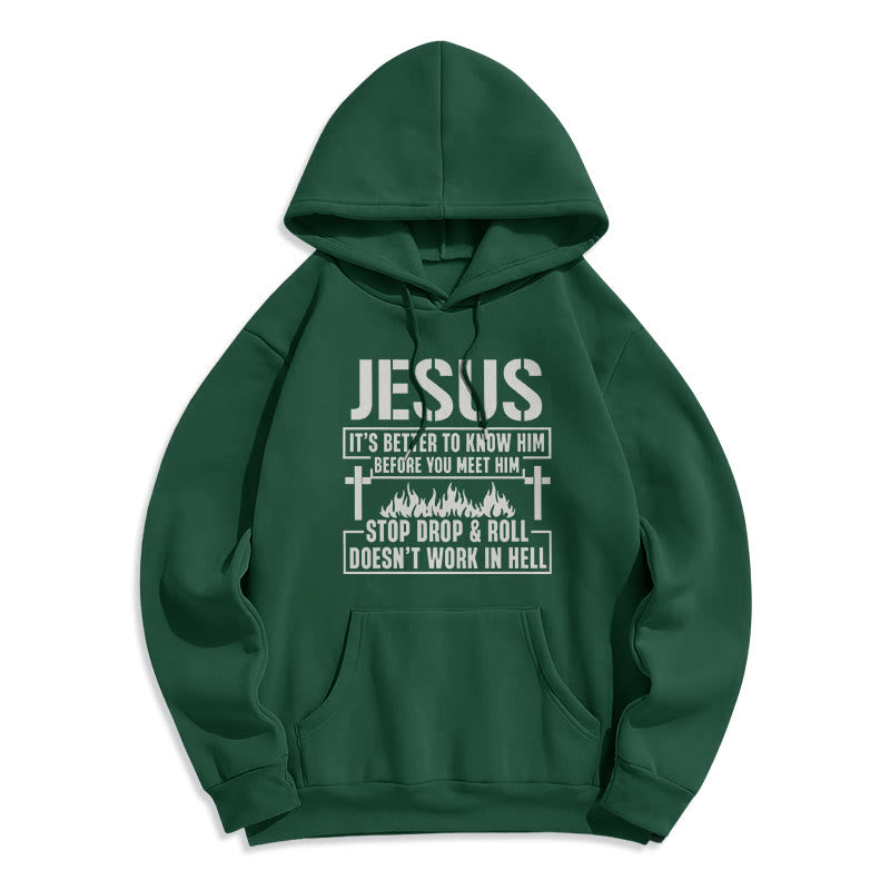 Jesus Cross & Flame Graphic with Faith Slogan Fleece Lined Polyester Hoodie