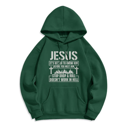 Jesus Cross & Flame Graphic with Faith Slogan Fleece Lined Polyester Hoodie