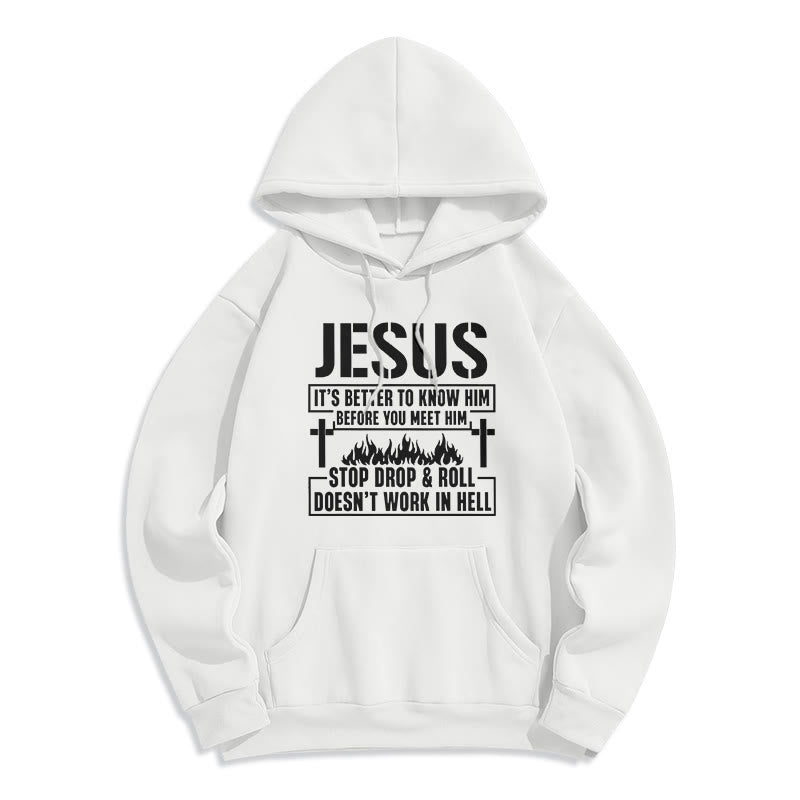 Jesus Cross & Flame Graphic with Faith Slogan Fleece Lined Polyester Hoodie