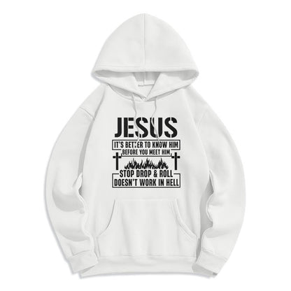 Jesus Cross & Flame Graphic with Faith Slogan Fleece Lined Polyester Hoodie