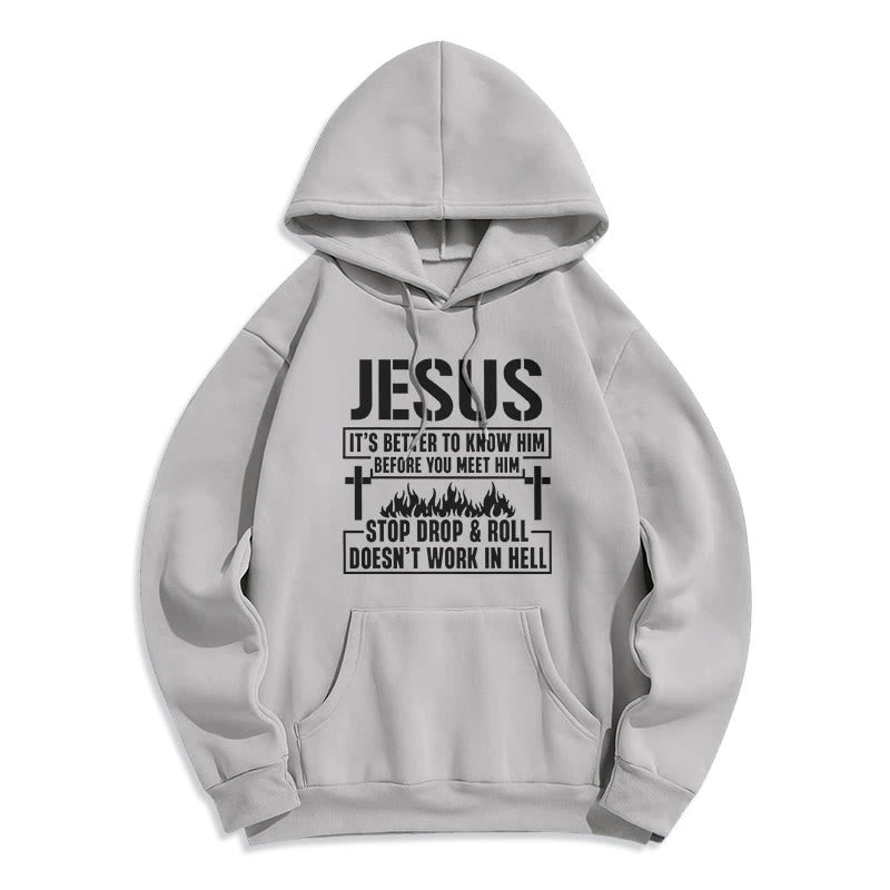 Jesus Cross & Flame Graphic with Faith Slogan Fleece Lined Polyester Hoodie