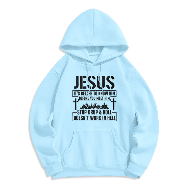 Jesus Cross & Flame Graphic with Faith Slogan Fleece Lined Polyester Hoodie