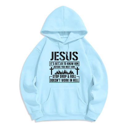 Jesus Cross & Flame Graphic with Faith Slogan Fleece Lined Polyester Hoodie