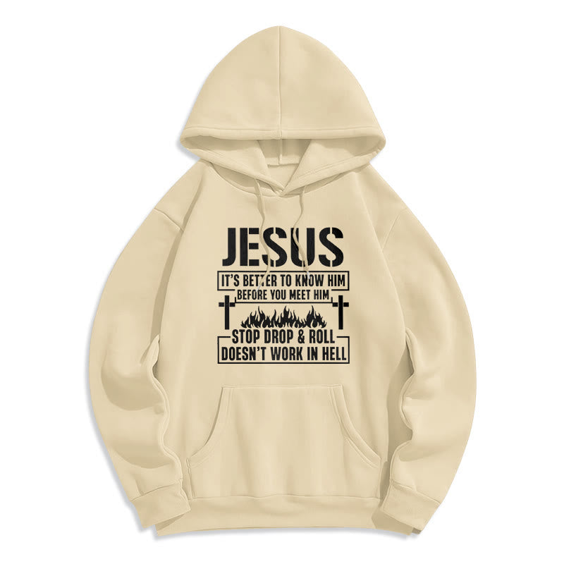 Jesus Cross & Flame Graphic with Faith Slogan Fleece Lined Polyester Hoodie