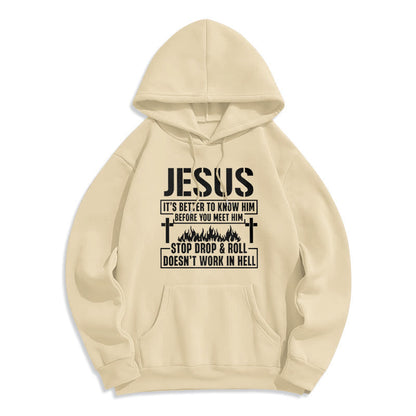 Jesus Cross & Flame Graphic with Faith Slogan Fleece Lined Polyester Hoodie