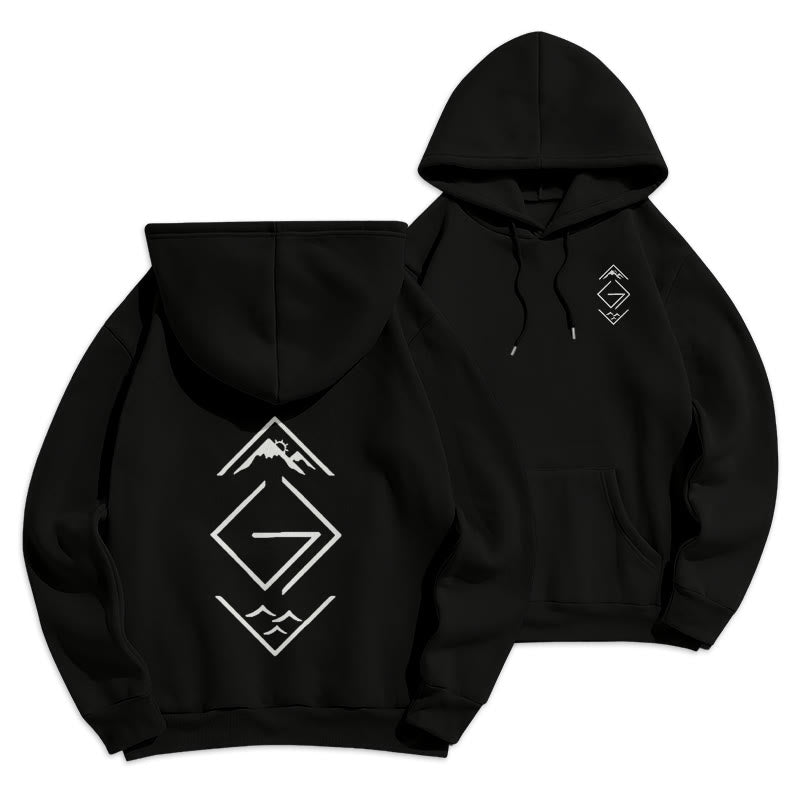 Mountain & Symbol Faith-Inspired Fleece Lined Polyester Hoodie
