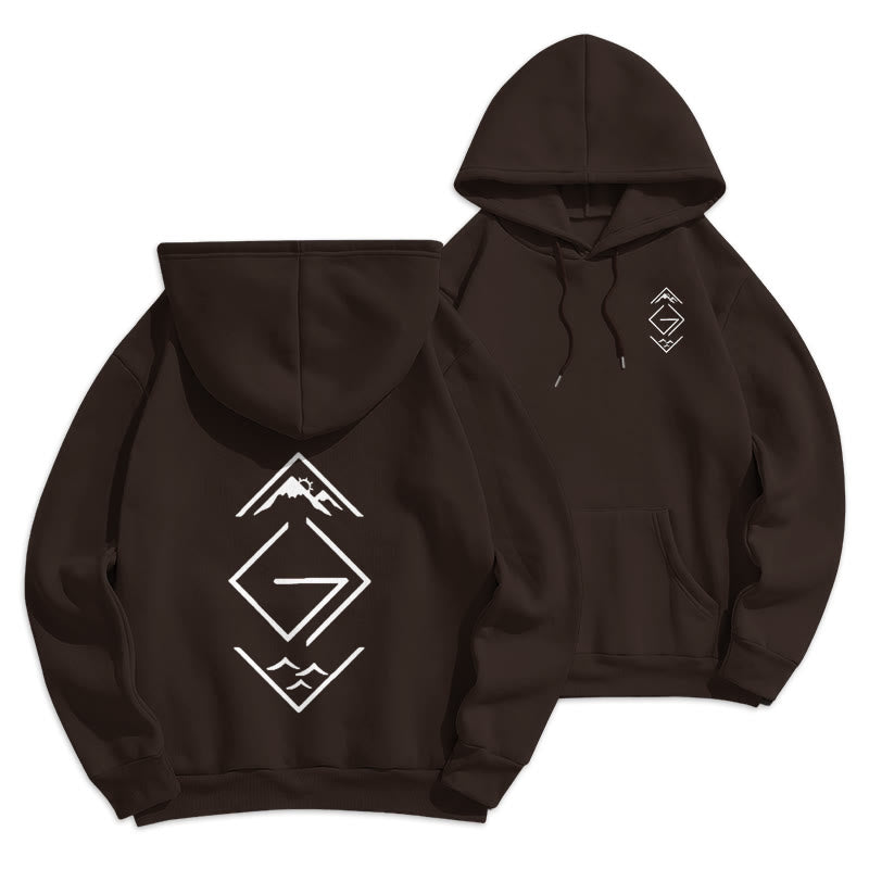 Mountain & Symbol Faith-Inspired Fleece Lined Polyester Hoodie