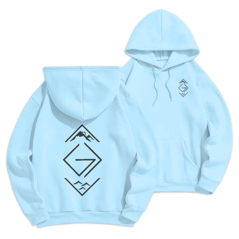 Mountain & Symbol Faith-Inspired Fleece Lined Polyester Hoodie