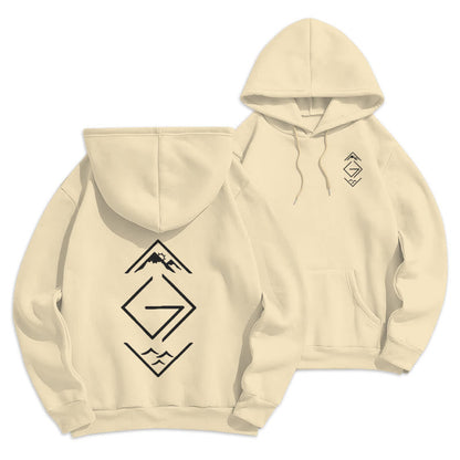 Mountain & Symbol Faith-Inspired Fleece Lined Polyester Hoodie