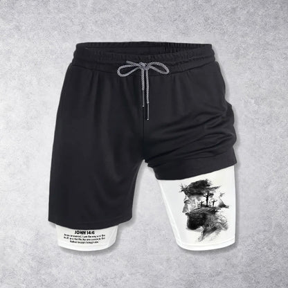Christianartworkshop John 14:6 Faith Performance Shorts with Jesus & Cross Design: Wear Devotion Daily