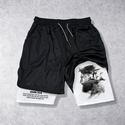 Christianartworkshop John 14:6 Faith Performance Shorts with Jesus & Cross Design: Wear Devotion Daily