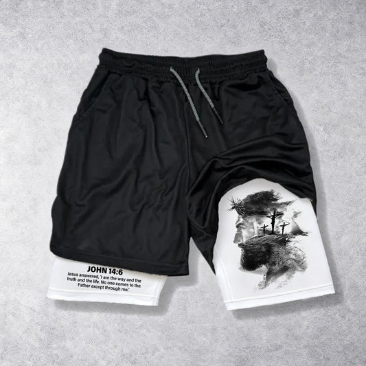 Christianartworkshop John 14:6 Faith Performance Shorts with Jesus & Cross Design: Wear Devotion Daily