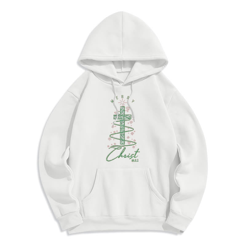 Shimmering Cross-Shaped Christmas Tree Fleece Lined Polyester Hoodie