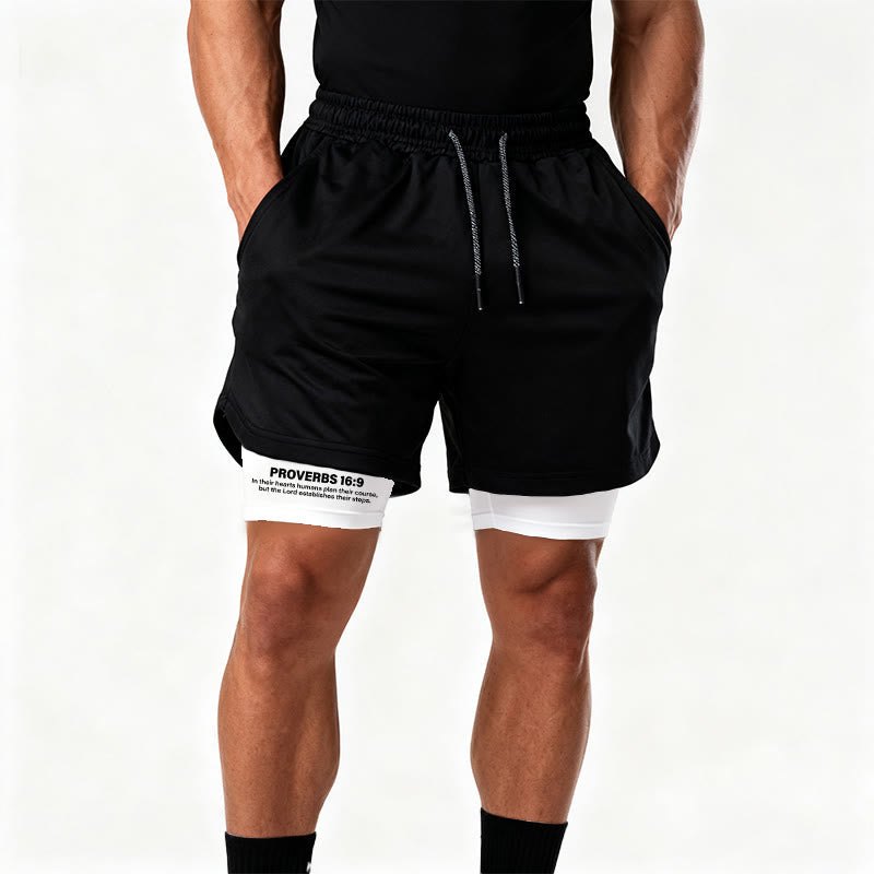 Christianartworkshop Crucifix & Proverbs 16:9 Performance Shorts: Carry Faith in Every Step