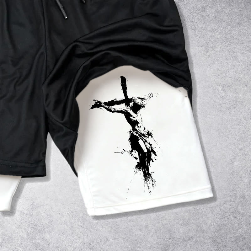Christianartworkshop Crucifix & Proverbs 16:9 Performance Shorts: Carry Faith in Every Step