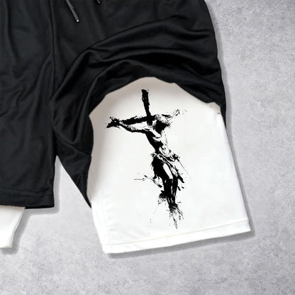 Christianartworkshop Crucifix & Proverbs 16:9 Performance Shorts: Carry Faith in Every Step