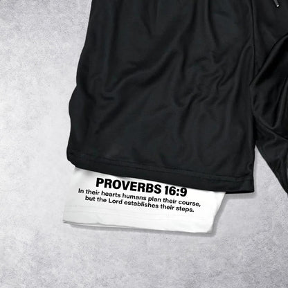 Christianartworkshop Crucifix & Proverbs 16:9 Performance Shorts: Carry Faith in Every Step