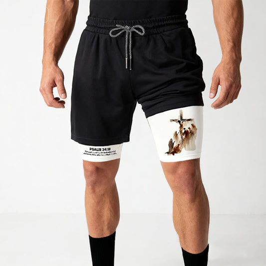 Christianartworkshop Psalm 34:18 Faith Performance Shorts with Watercolor Cross Design