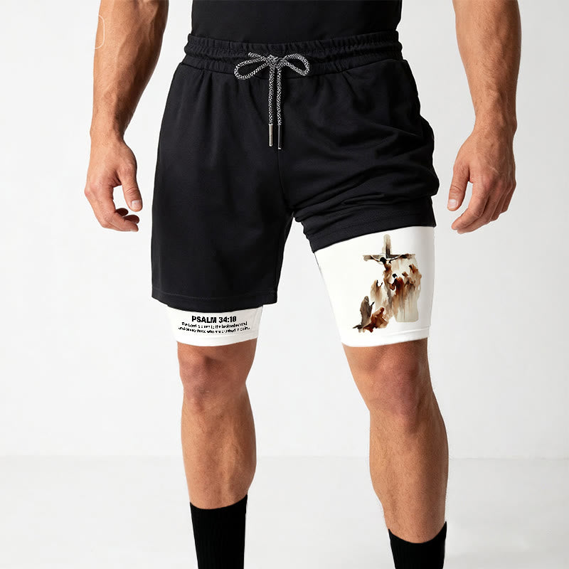 Christianartworkshop Psalm 34:18 Faith Performance Shorts with Watercolor Cross Design