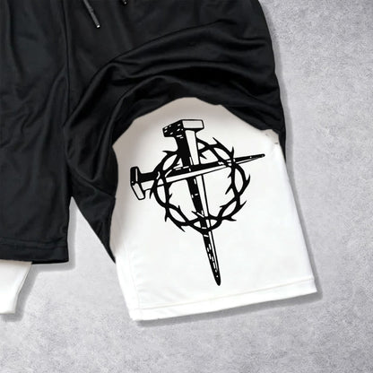 Christianartworkshop Philippians 4:13 Faith Performance Shorts with Nail & Crown Cross