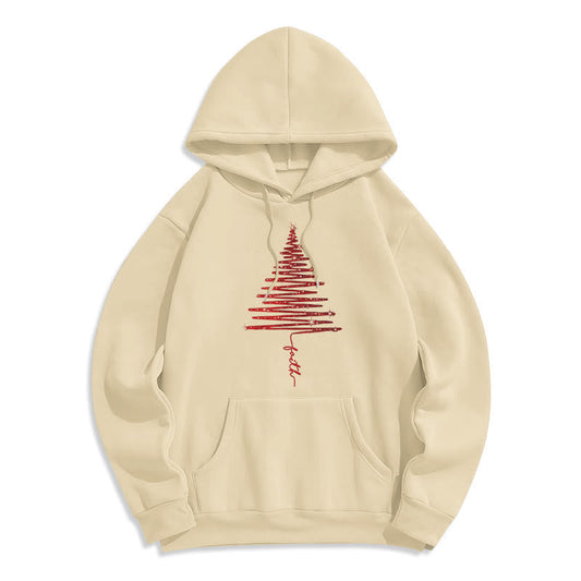 Christmas Faith Cross Graphic Fleece Lined Polyester Hoodie