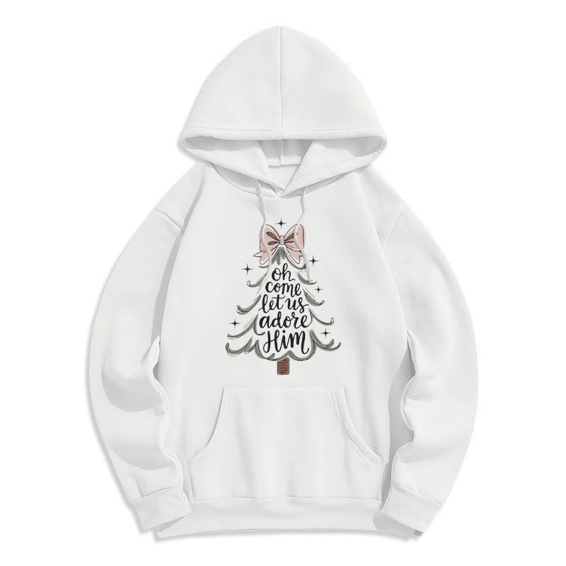 Oh Come Let Us Adore Him Christmas Fleece Lined Polyester Hoodie