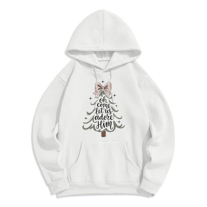 Oh Come Let Us Adore Him Christmas Fleece Lined Polyester Hoodie