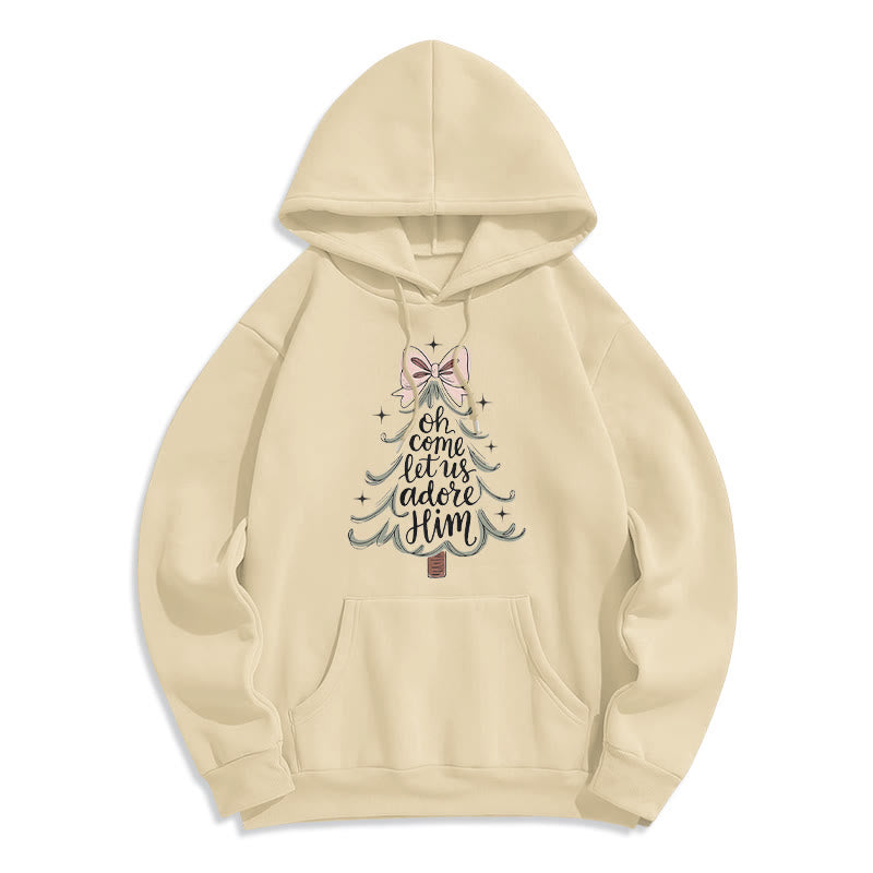Oh Come Let Us Adore Him Christmas Fleece Lined Polyester Hoodie