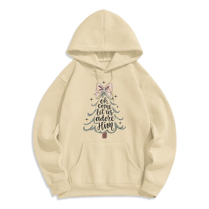 Oh Come Let Us Adore Him Christmas Fleece Lined Polyester Hoodie