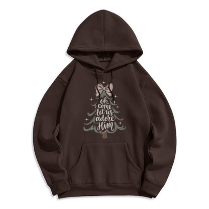 Oh Come Let Us Adore Him Christmas Fleece Lined Polyester Hoodie