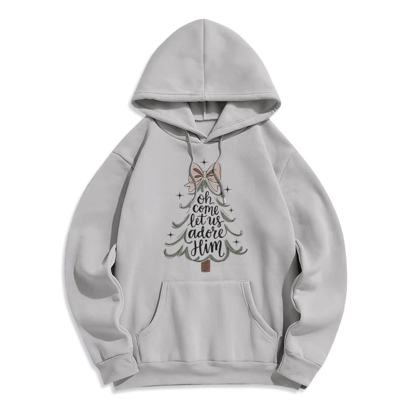 Oh Come Let Us Adore Him Christmas Fleece Lined Polyester Hoodie