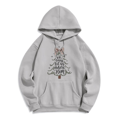 Oh Come Let Us Adore Him Christmas Fleece Lined Polyester Hoodie