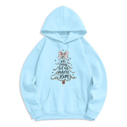 Oh Come Let Us Adore Him Christmas Fleece Lined Polyester Hoodie