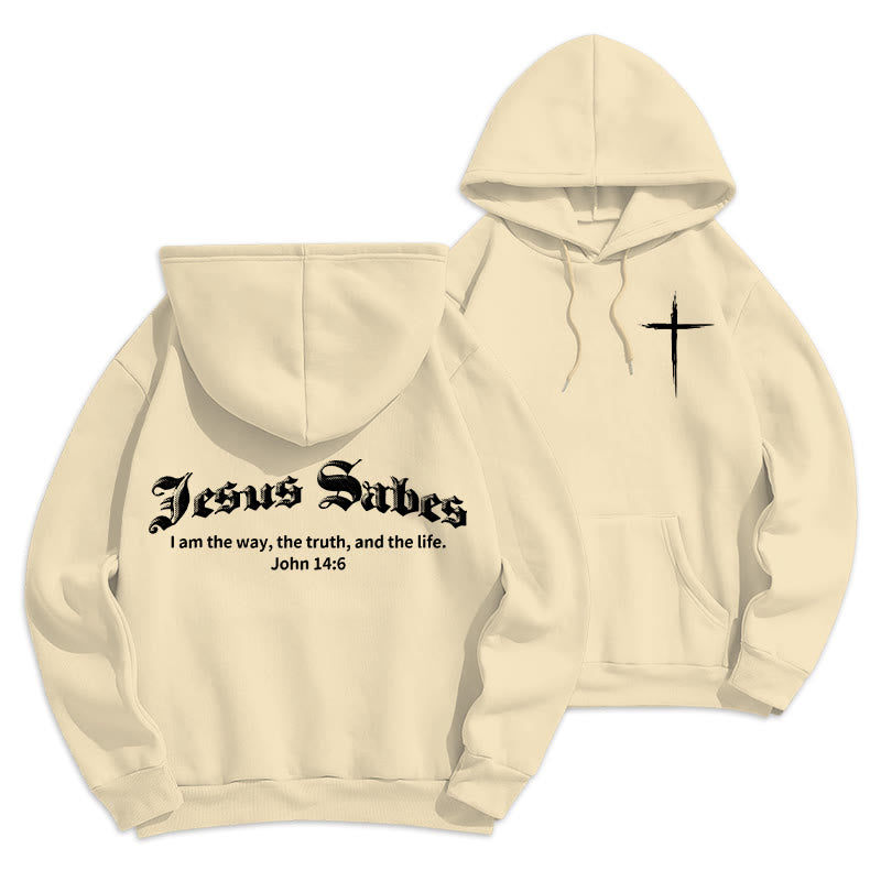 Jesus Saves John 14:6 Faith Fleece Lined Polyester Hoodie