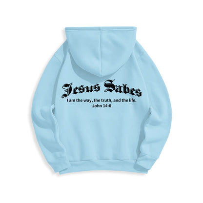Jesus Saves John 14:6 Faith Fleece Lined Polyester Hoodie