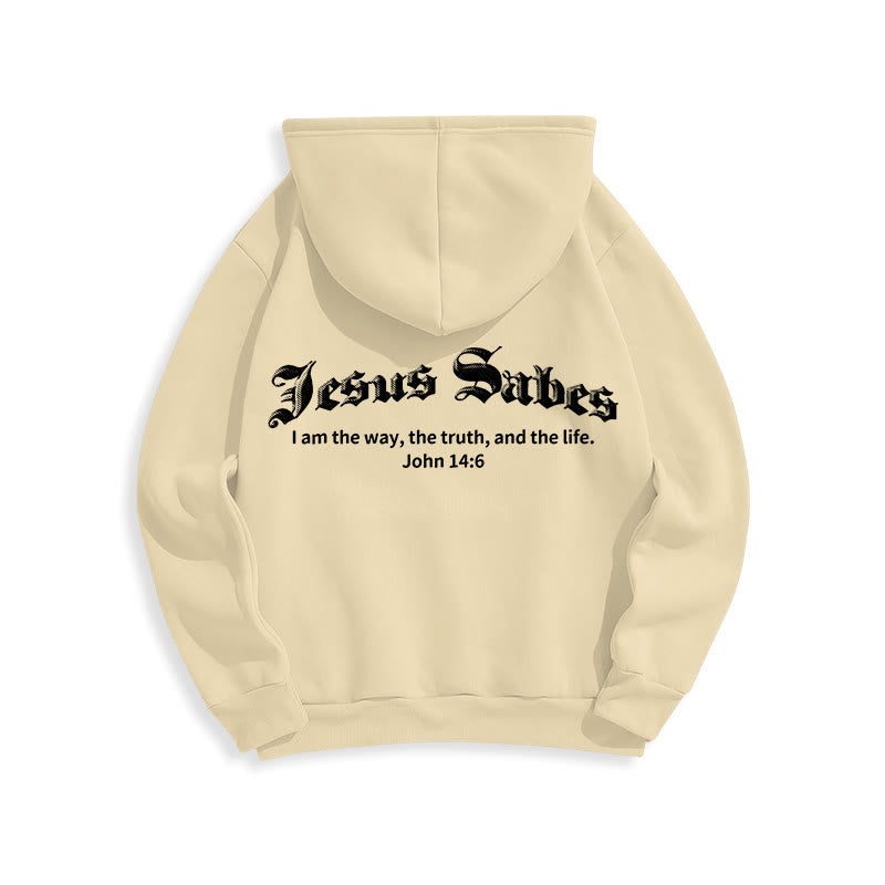 Jesus Saves John 14:6 Faith Fleece Lined Polyester Hoodie