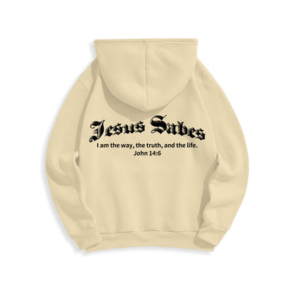 Jesus Saves John 14:6 Faith Fleece Lined Polyester Hoodie