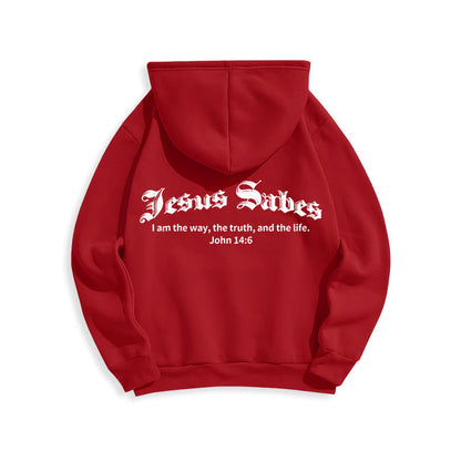 Jesus Saves John 14:6 Faith Fleece Lined Polyester Hoodie