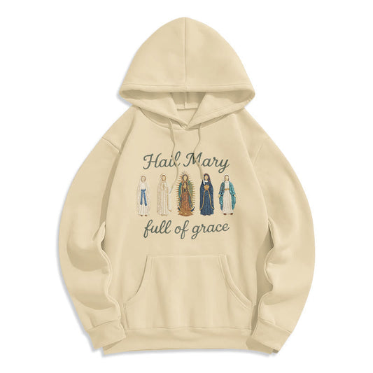 Hail Mary Full of Grace Fleece Lined Polyester Hoodie