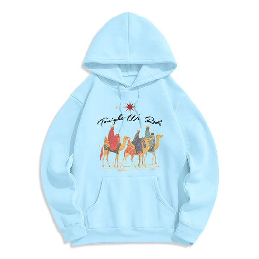 Tonight We Ride Christmas Wise Men Fleece Lined Polyester Hoodie