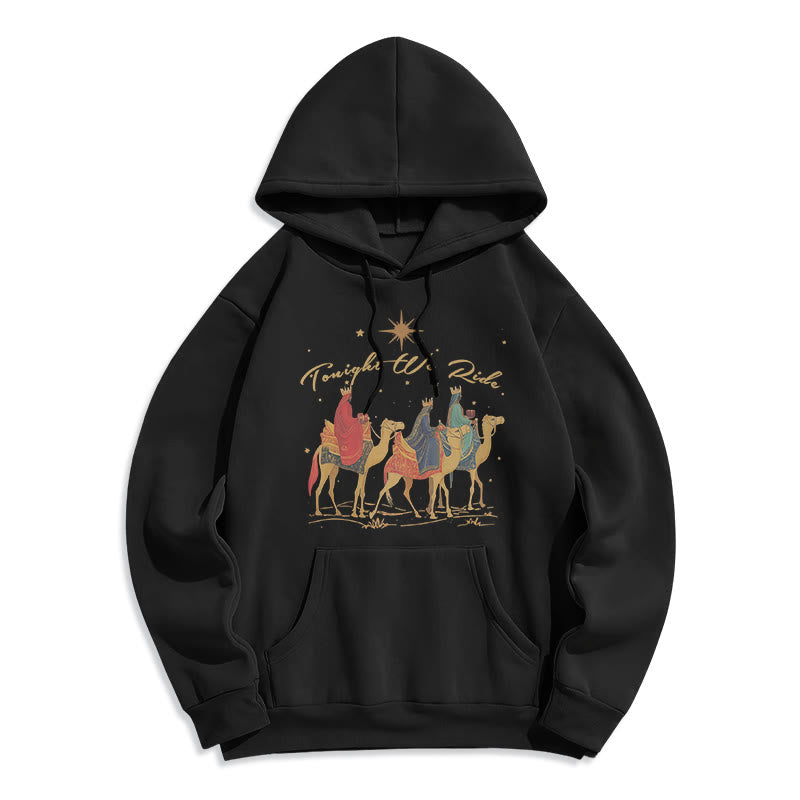 Tonight We Ride Christmas Wise Men Fleece Lined Polyester Hoodie
